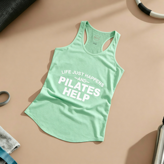 Life Happens And Pilates Help Racer Tanktop